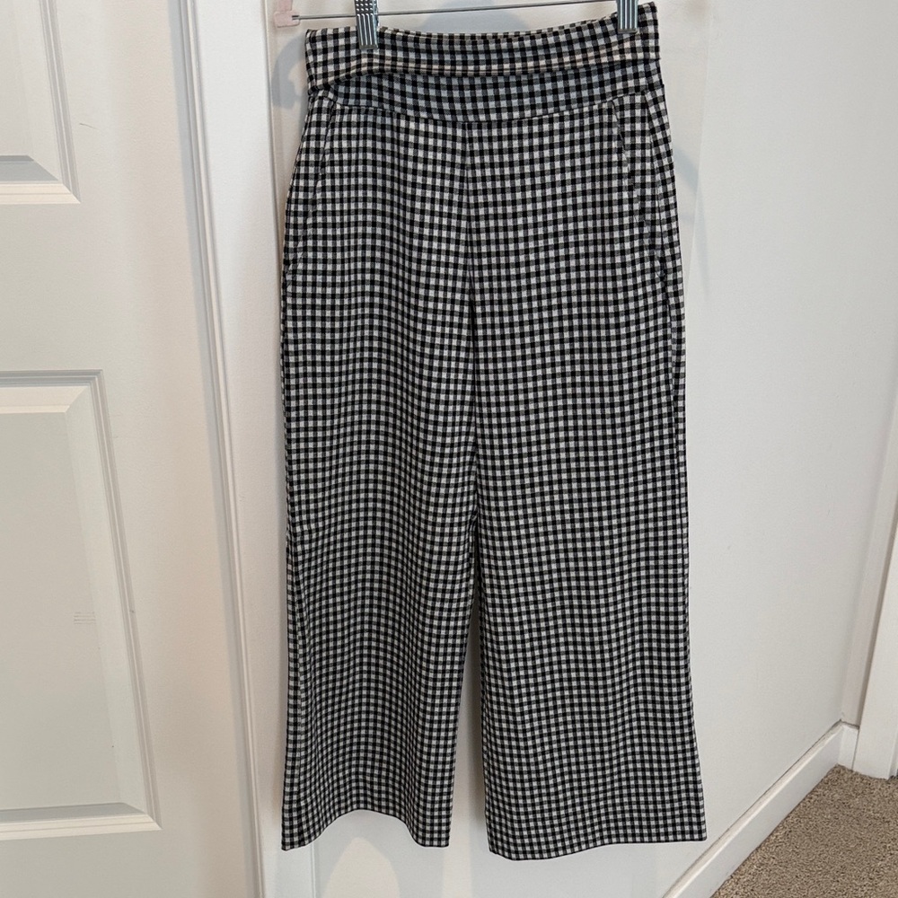 CAbi Black and White Gingham Cropped Wide-Leg Pants